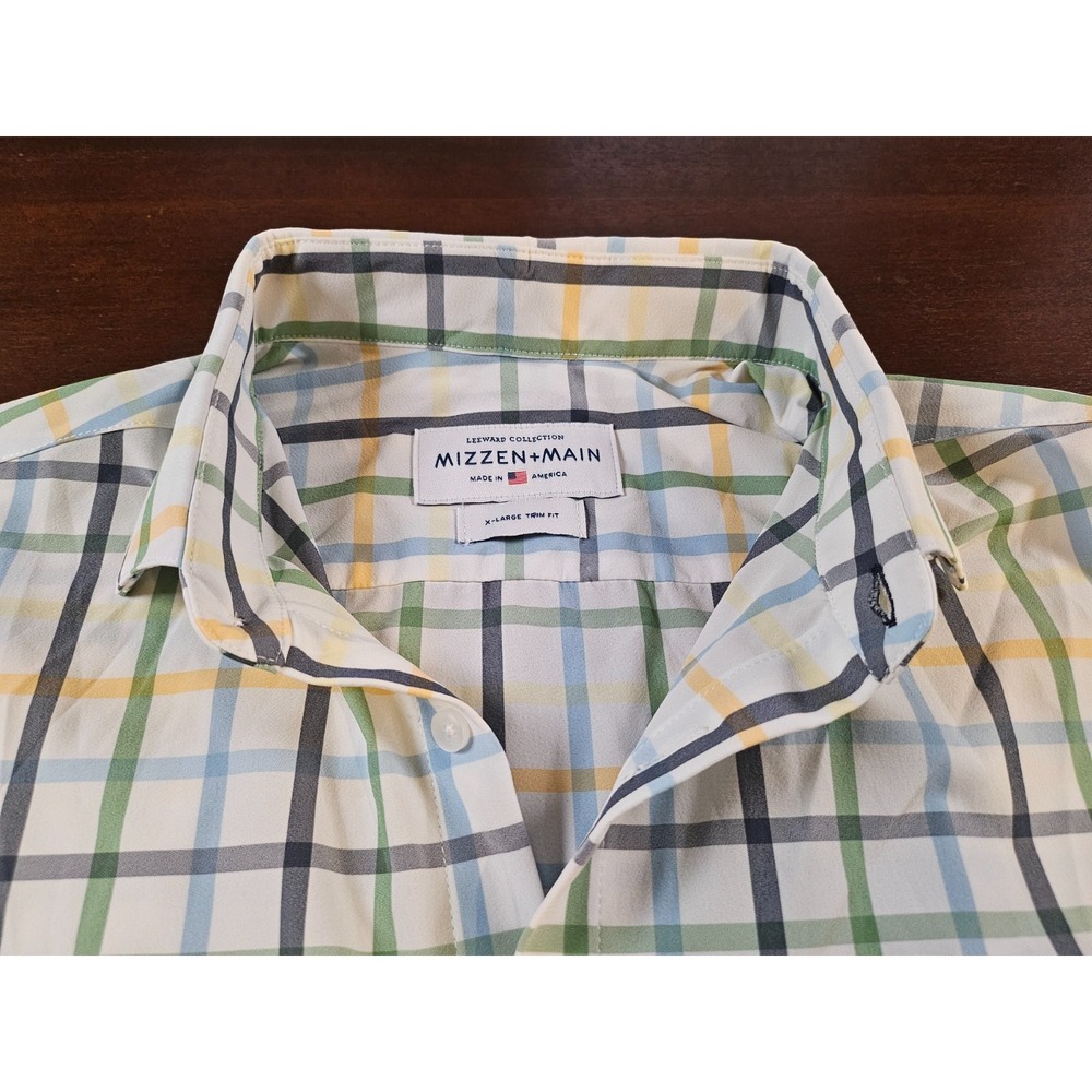 Mizzen‎ Main Shirt Mens X-Large Trim Fit Made in USA Blue Green Yellow